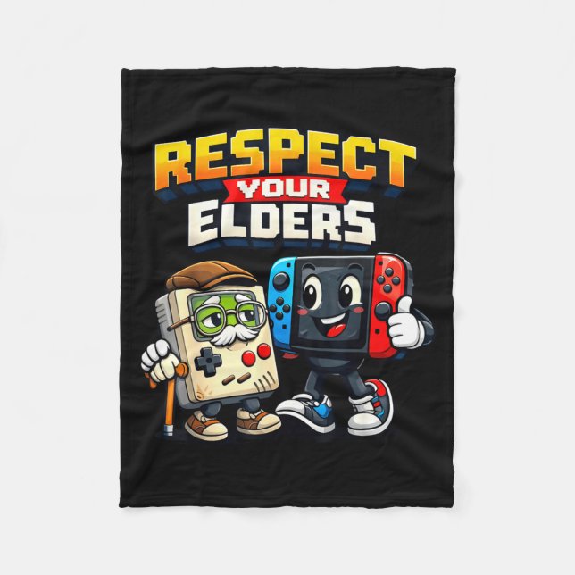 Respect Your Elders Retro Gaming Funny Gamer Contr Fleecefilt (Framsidan)