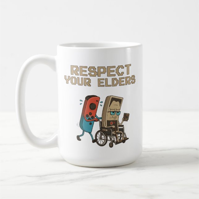Respect Your Elders Retro Gaming Funny Gamer Contr Kaffemugg (Vänster)
