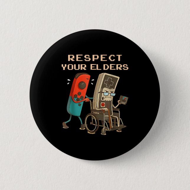 Respect Your Elders Retro Gaming Funny Gamer Contr Knapp (Framsida)