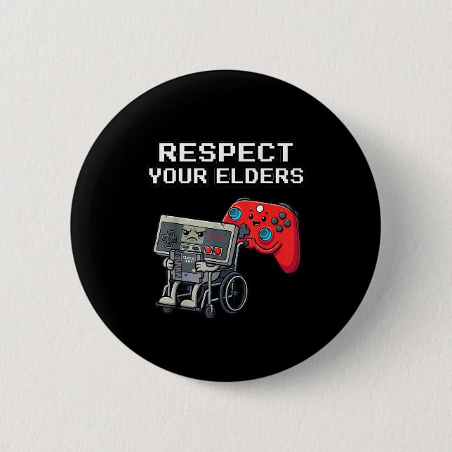 Respect Your Elders Retro Gaming Funny Gamer Contr Knapp (Framsida)