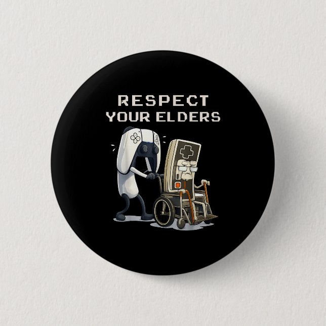 Respect Your Elders Retro Gaming Funny Gamer Contr Knapp (Framsida)