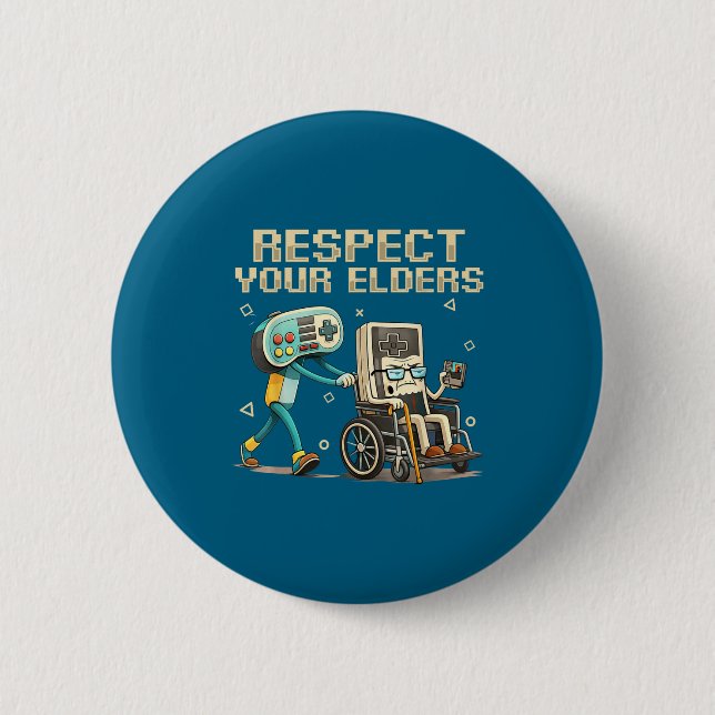 Respect Your Elders Retro Gaming Funny Gamer Contr Knapp (Framsida)