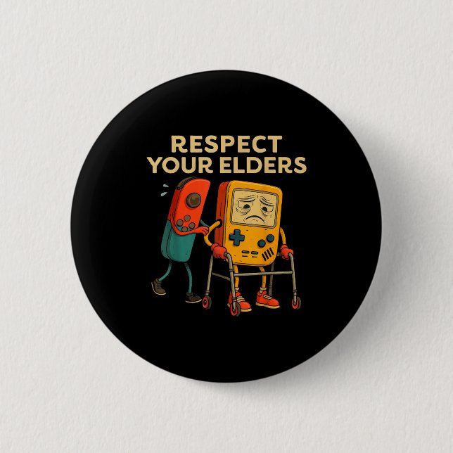Respect Your Elders Retro Gaming Funny Gamer Contr Knapp (Framsida)