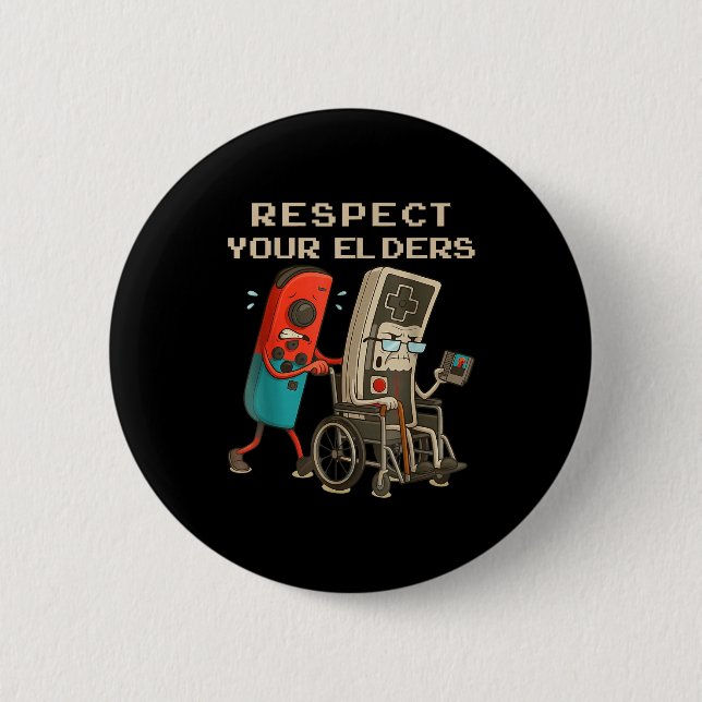 Respect Your Elders Retro Gaming Funny Gamer Contr Knapp (Framsida)