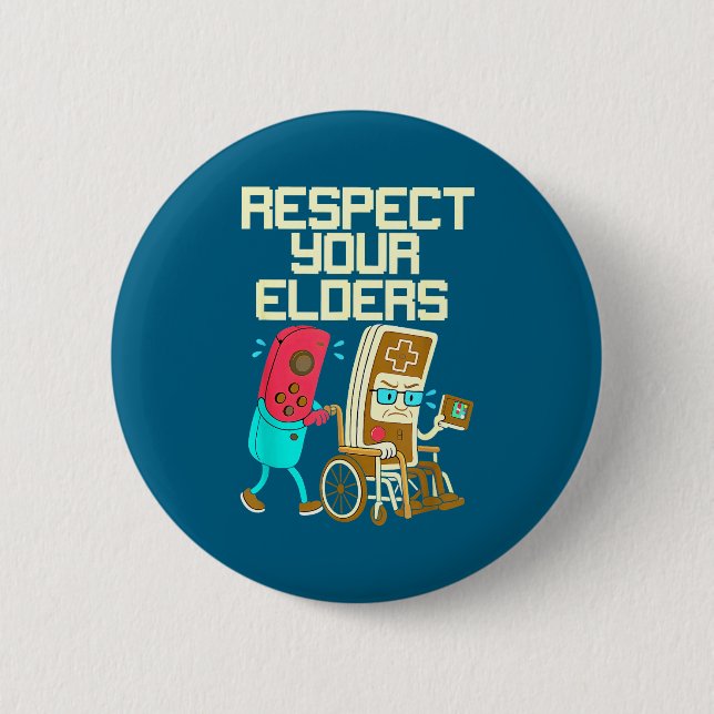 Respect Your Elders Retro Gaming Funny Gamer Contr Knapp (Framsida)