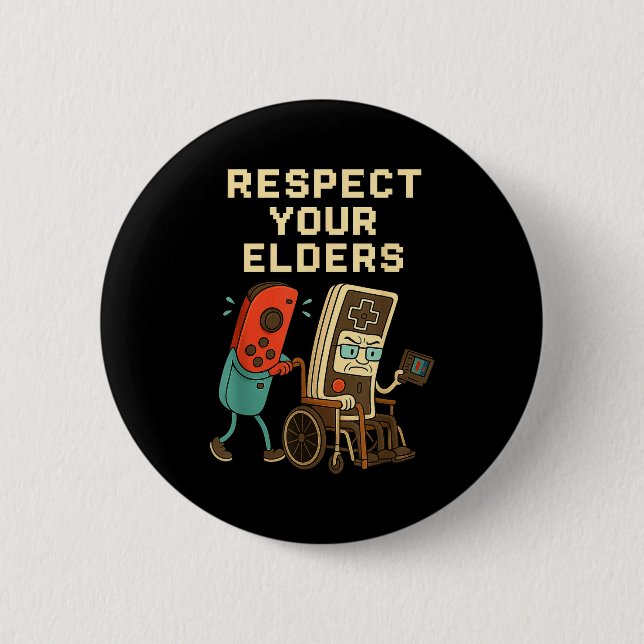 Respect Your Elders Retro Gaming Funny Gamer Contr Knapp (Framsida)