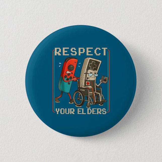Respect Your Elders Retro Gaming Funny Gamer Contr Knapp (Framsida)