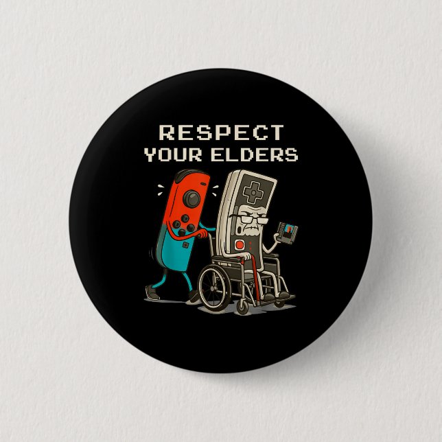 Respect Your Elders Retro Gaming Funny Gamer Contr Knapp (Framsida)