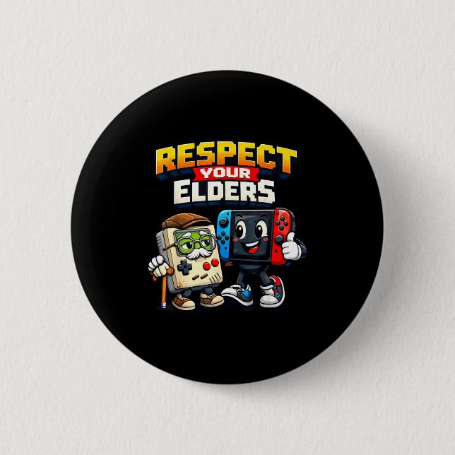 Respect Your Elders Retro Gaming Funny Gamer Contr Knapp (Framsida)