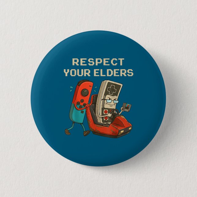 Respect Your Elders Retro Gaming Funny Gamer Contr Knapp (Framsida)