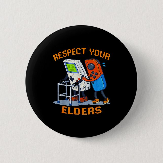 Respect Your Elders Retro Gaming Funny Gamer Contr Knapp (Framsida)