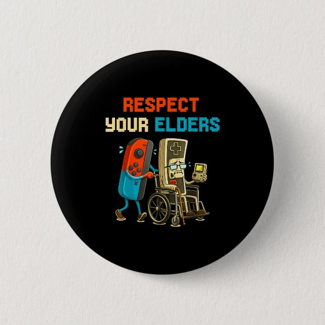 Respect Your Elders Retro Gaming Funny Gamer Contr Knapp (Framsida)