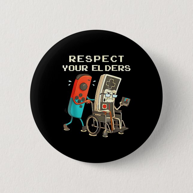 Respect Your Elders Retro Gaming Funny Gamer Contr Knapp (Framsida)