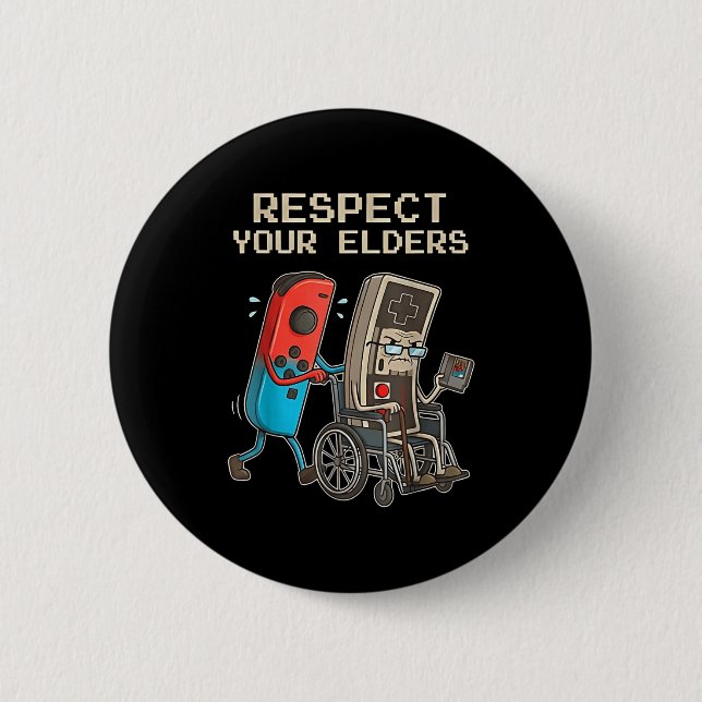 Respect Your Elders Retro Gaming Funny Gamer Contr Knapp (Framsida)
