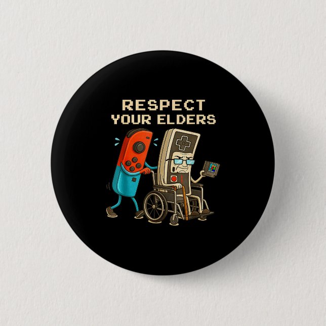 Respect Your Elders Retro Gaming Funny Gamer Contr Knapp (Framsida)
