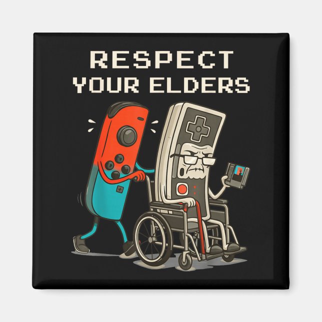 Respect Your Elders Retro Gaming Funny Gamer Contr Magnet (Framsidan)