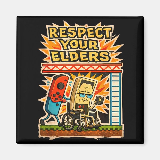 Respect Your Elders Retro Gaming Funny Gamer Contr Magnet (Framsidan)