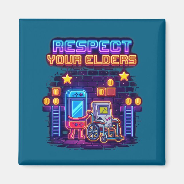 Respect Your Elders Retro Gaming Funny Gamer Contr Magnet (Framsidan)