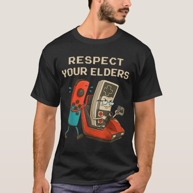 Respect Your Elders Retro Gaming Funny Gamer Contr T Shirt (Framsida)