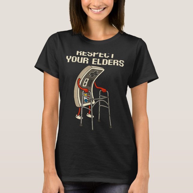 Respect Your Elders Retro Gaming Funny Gamer Contr T Shirt (Framsida)