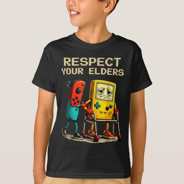 Respect Your Elders Retro Gaming Funny Gamer Contr T Shirt (Framsida)