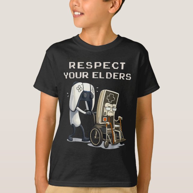 Respect Your Elders Retro Gaming Funny Gamer Contr T Shirt (Framsida)
