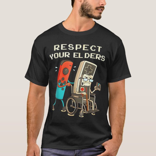Respect Your Elders Retro Gaming Funny Gamer Contr T Shirt (Framsida)