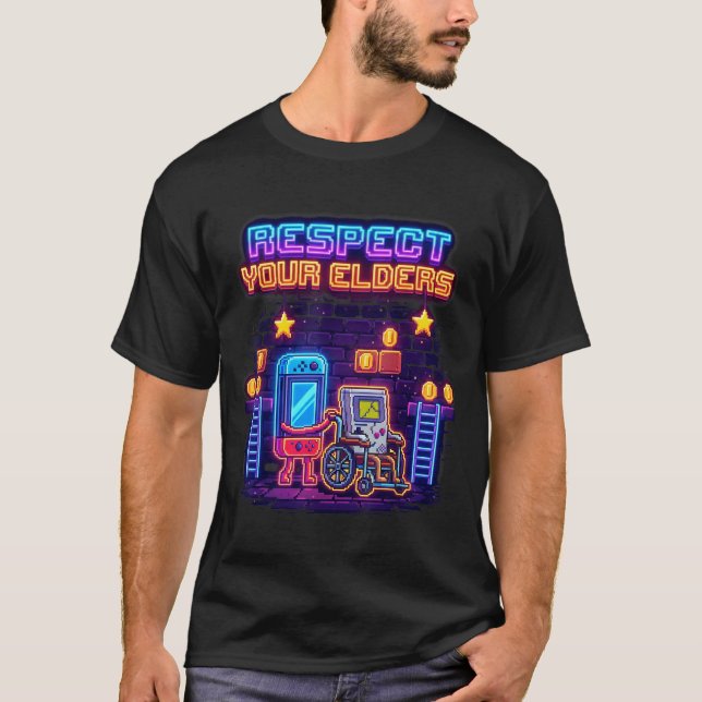 Respect Your Elders Retro Gaming Funny Gamer Contr T Shirt (Framsida)