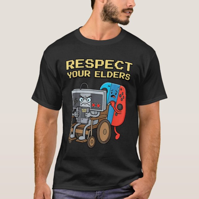 Respect Your Elders Retro Gaming Funny Gamer Contr T Shirt (Framsida)