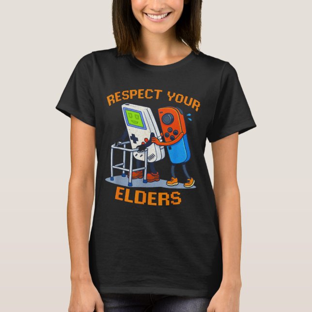 Respect Your Elders Retro Gaming Funny Gamer Contr T Shirt (Framsida)