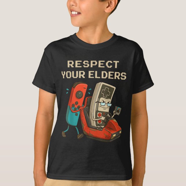 Respect Your Elders Retro Gaming Funny Gamer Contr T Shirt (Framsida)
