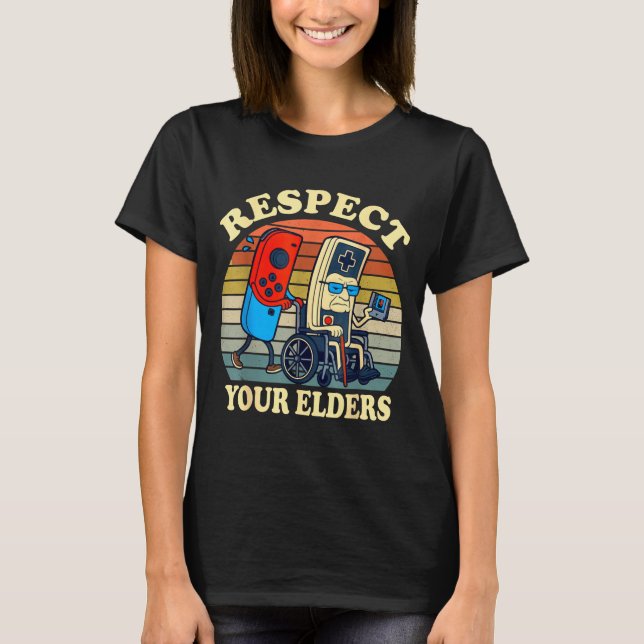 Respect Your Elders Retro Gaming Funny Gamer Contr T Shirt (Framsida)