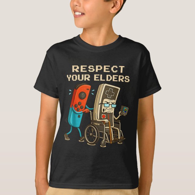 Respect Your Elders Retro Gaming Funny Gamer Contr T Shirt (Framsida)