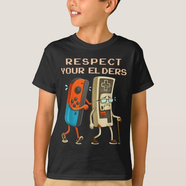 Respect Your Elders Retro Gaming Funny Gamer Contr T Shirt (Framsida)