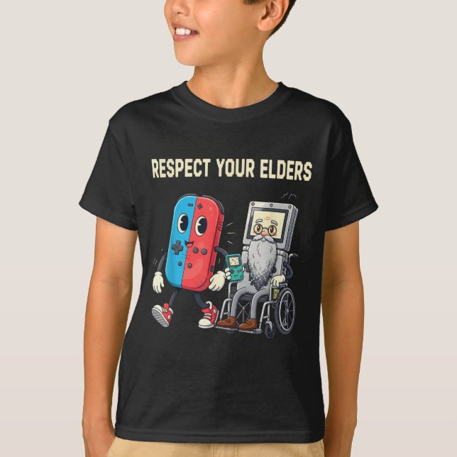 Respect Your Elders Retro Gaming Funny Gamer Contr T Shirt (Framsida)