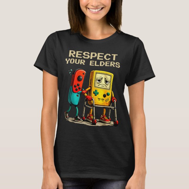 Respect Your Elders Retro Gaming Funny Gamer Contr T Shirt (Framsida)