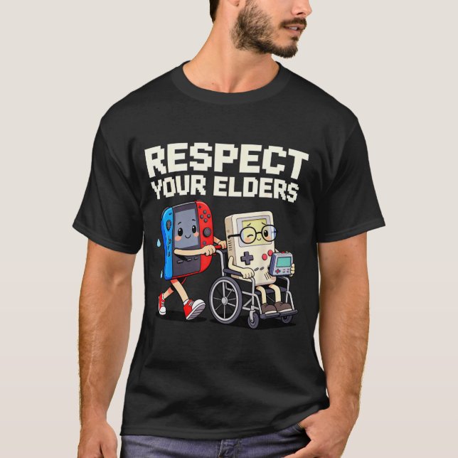 Respect Your Elders Retro Gaming Funny Gamer Contr T Shirt (Framsida)