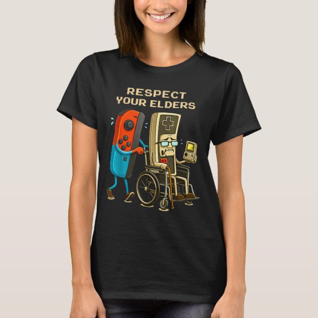 Respect Your Elders Retro Gaming Funny Gamer Contr T Shirt (Framsida)