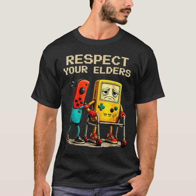Respect Your Elders Retro Gaming Funny Gamer Contr T Shirt (Framsida)