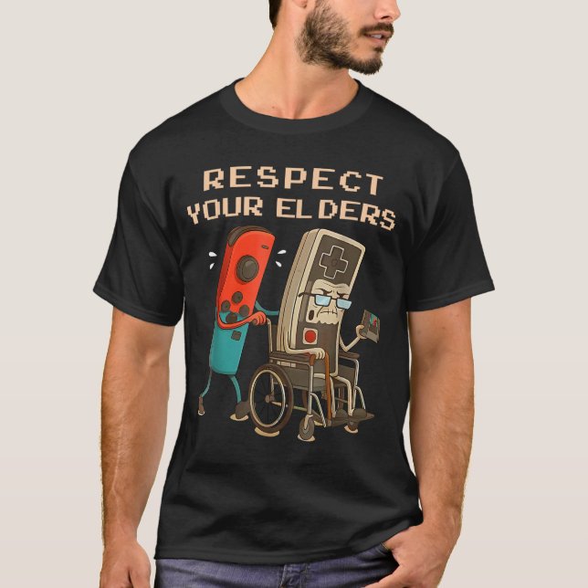 Respect Your Elders Retro Gaming Funny Gamer Contr T Shirt (Framsida)