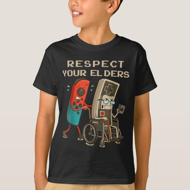 Respect Your Elders Retro Gaming Funny Gamer Contr T Shirt (Framsida)