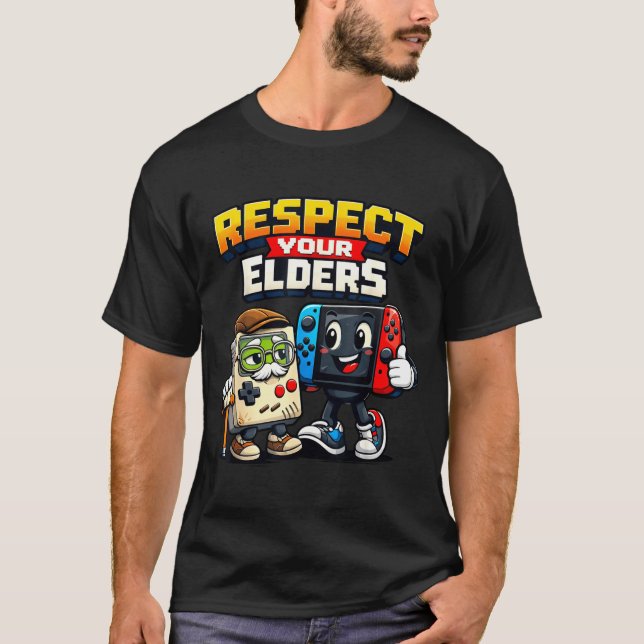 Respect Your Elders Retro Gaming Funny Gamer Contr T Shirt (Framsida)