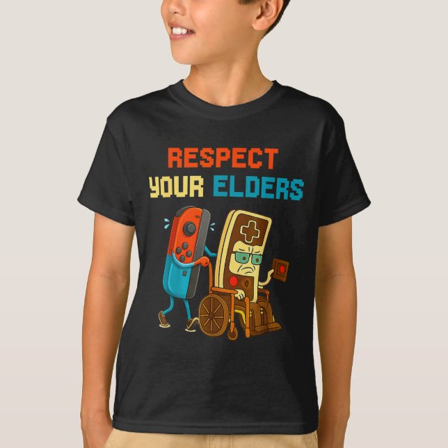 Respect Your Elders Retro Gaming Funny Gamer Contr T Shirt (Framsida)