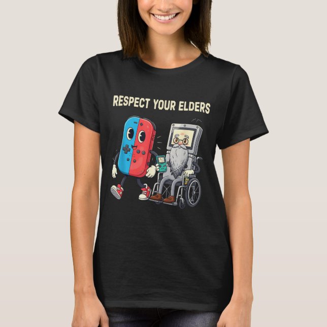 Respect Your Elders Retro Gaming Funny Gamer Contr T Shirt (Framsida)