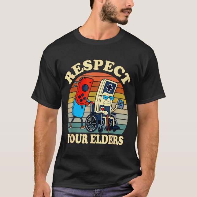 Respect Your Elders Retro Gaming Funny Gamer Contr T Shirt (Framsida)