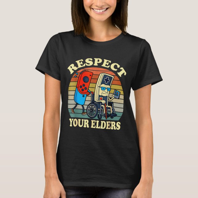 Respect Your Elders Retro Gaming Funny Gamer Contr T Shirt (Framsida)