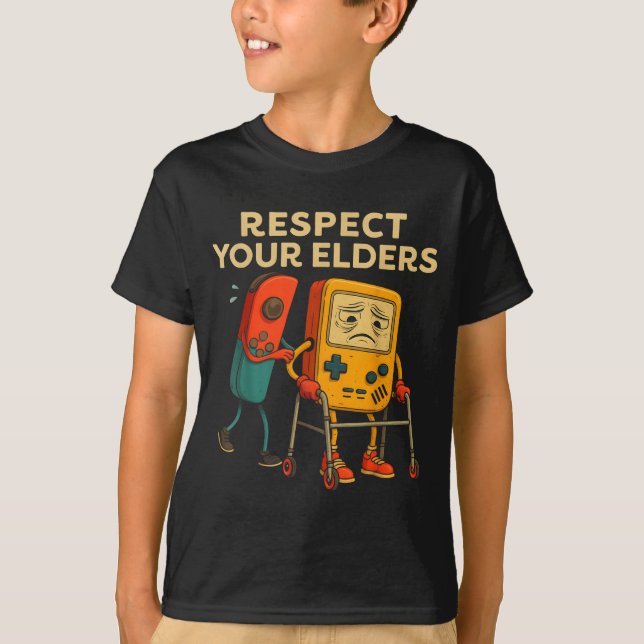 Respect Your Elders Retro Gaming Funny Gamer Contr T Shirt (Framsida)