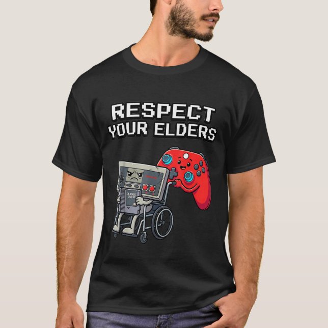 Respect Your Elders Retro Gaming Funny Gamer Contr T Shirt (Framsida)