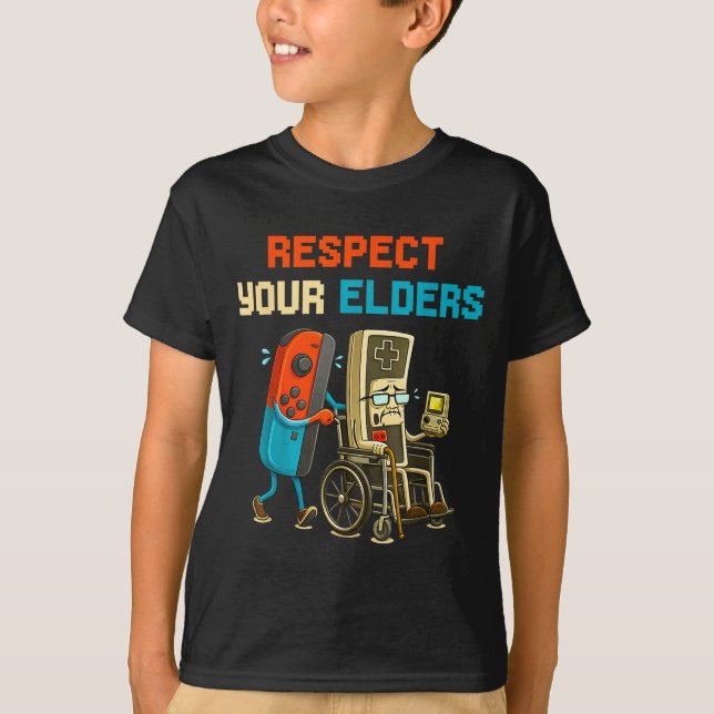 Respect Your Elders Retro Gaming Funny Gamer Contr T Shirt (Framsida)