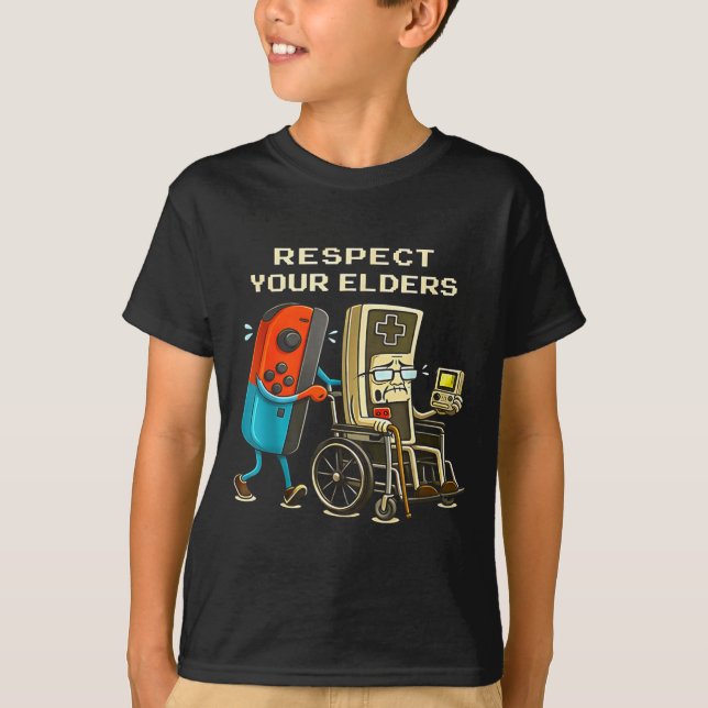 Respect Your Elders Retro Gaming Funny Gamer Contr T Shirt (Framsida)